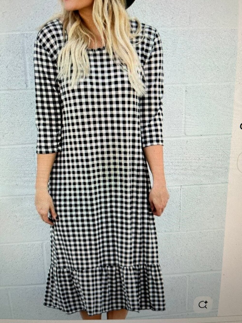 Go Couture Black & White Mini Check Ruffle Hem Midi Dress Size Large